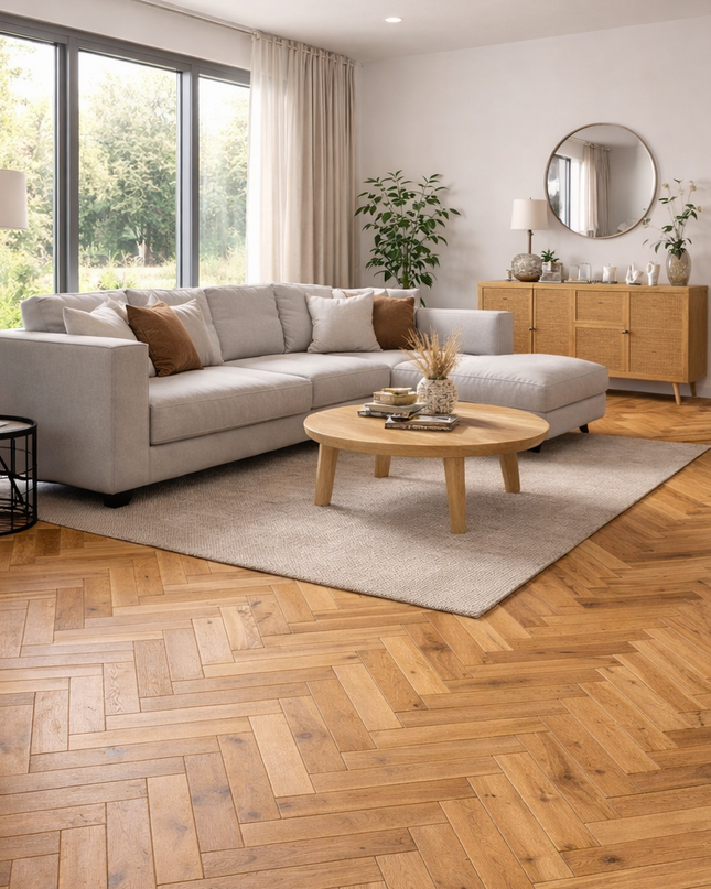 Stabparkett Eiche Rustikal Pure geölt 137 mm breit 3-Schichtparkett