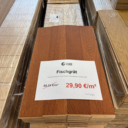 Stabparkett Eiche Rustikal Ice Brown geölt 97 mm breit Fischgrät - 3-Schichtparkett