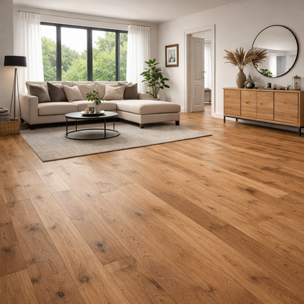 Wohnzimmer in einem Modernen Stil und mit einem Eichen Parkett in der Rustikalen Sortierung in einer Oak ölung.
