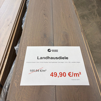 Landhausdiele Rustikal Gris beige geölt 180 mm breit  - 2-Schichtparkett