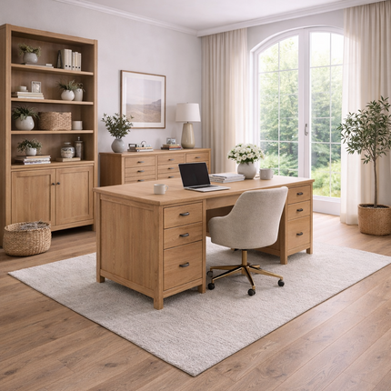 Arbeitszimmer i m Landhaus Stil und ein Parkettboden aus Eiche.