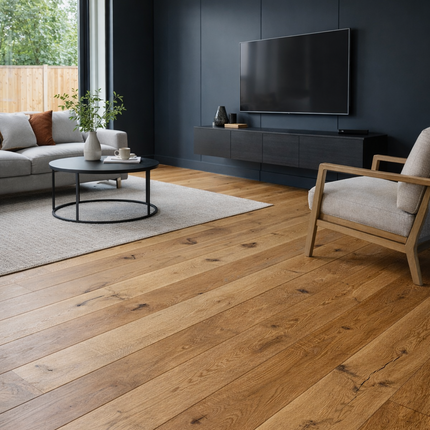 Modernes Wohnzimmer mit Rustikalen Eichenparkett
