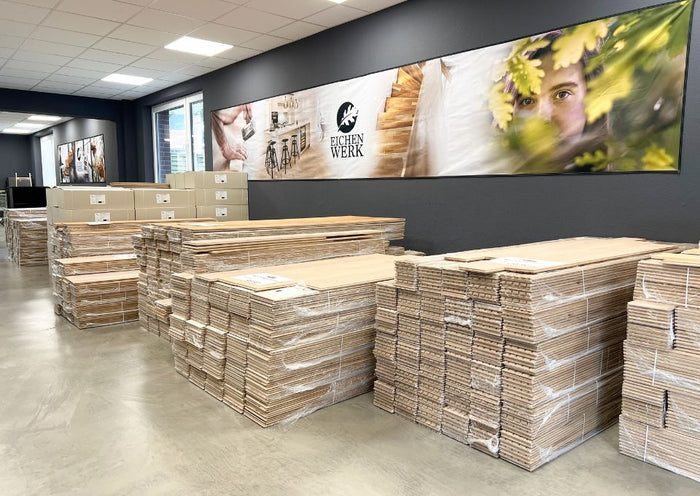 Eichenparkett Ausstellung im Parkett Outlet – große Auswahl an Landhausdielen und Parkettböden vor Ort